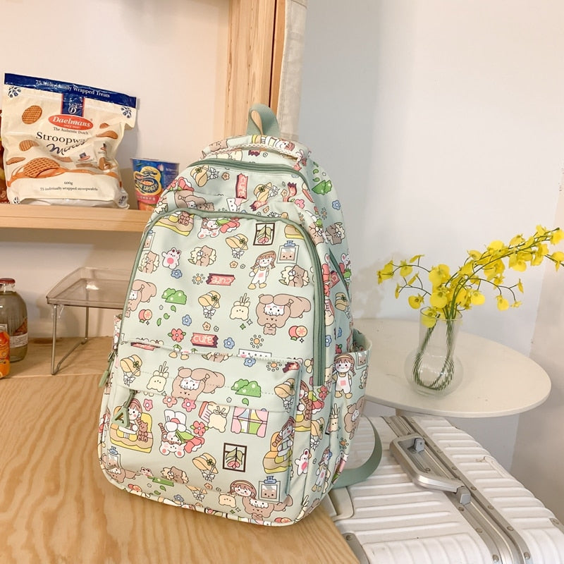 eybag Female Cartoon Print Book Bag Fashion Women Cute Leisure School Bag Girl Boy Graffiti Laptop Backpack Lady Travel College Trendy