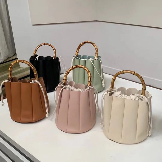 eybag Fashion Ruched Bucket Bag Bamboo Handle Purses and Handbags Petal Design Shoulder Crossbody Bags for Women Cute Ladies Clutch