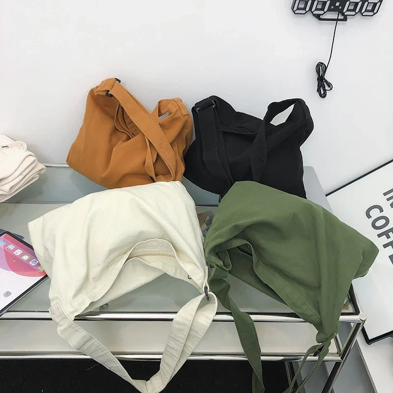 eybag Solid Color Canvas Women Shoulder Bag Large Capacity Casual Tote Shopper Bags School Crossbody Travel Versatile Messenger Bag