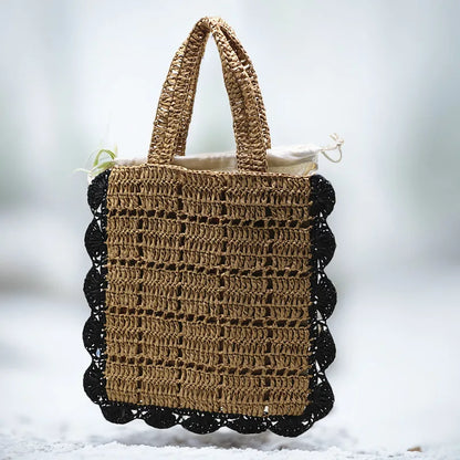 eybag Paper Rope Woven Tote Bag Bohemian Straw Beach Bag Summer Handbags Hollow Plaids Shoulder Bags for Women Travel Shopper Purses