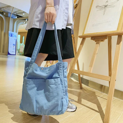 Lkblock Large Capacity Canvas Casual Tote For Women Fashion Canvas Women Shoulder Bags Solid Color Daily Shopping Bags Student Schoolbag