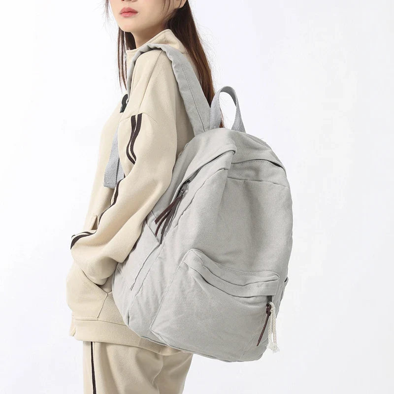 eybag Simple Solid Color Large Capacity Women Backpack Fashion Canvas Male Female College Backpack Boy Girl Travel Laptop School Bag