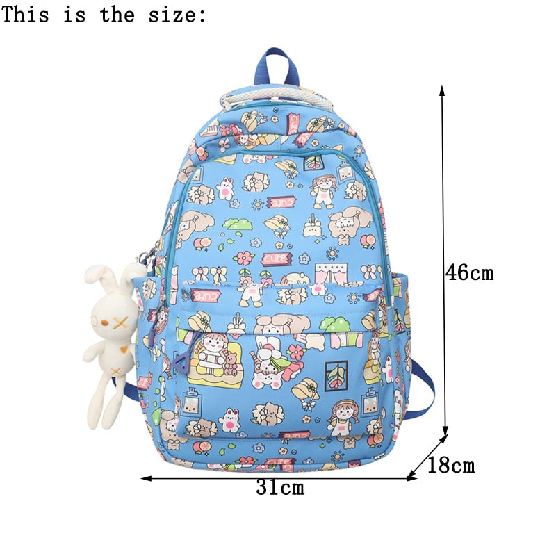 eybag Female Cartoon Print Book Bag Fashion Women Cute Leisure School Bag Girl Boy Graffiti Laptop Backpack Lady Travel College Trendy