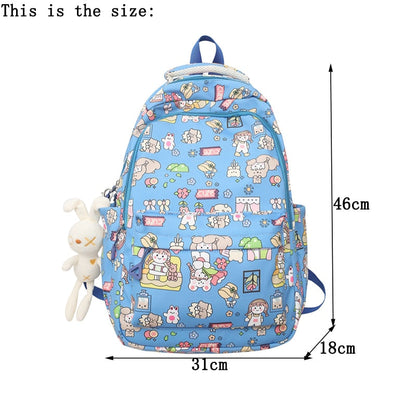 eybag Female Cartoon Print Book Bag Fashion Women Cute Leisure School Bag Girl Boy Graffiti Laptop Backpack Lady Travel College Trendy