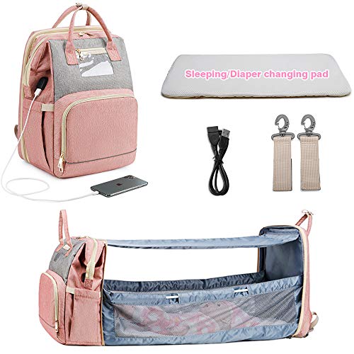 eybag USB Folding Crib Baby Travel Bed Diaper Bag Multi-Function Large Capacity Baby Backpack Diaper Bag Baby Stroller Organizer Bag