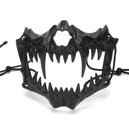 -Halloween Custom Party Skull Mask Long Teeth Demon Skeleton Half Face Mask Wolf Dragon Tiger Houjuu Nue Mask Cosplay Halloween Costume Props