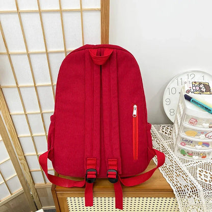 eybag Solid Star Twist Zipper Large Capacity Corduroy School Bag Classics Simple Backpack 2024 Hot Sale Light Bags for Girls and Boys