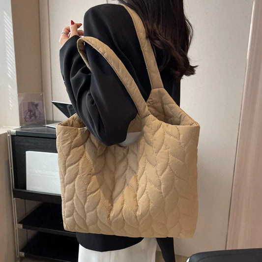 Lkblock Fashion Big Capacity Women Shoulder Bags INS Design Casual Style Thread Pattern Solid Color Female Handbags Underarm Bags Tote