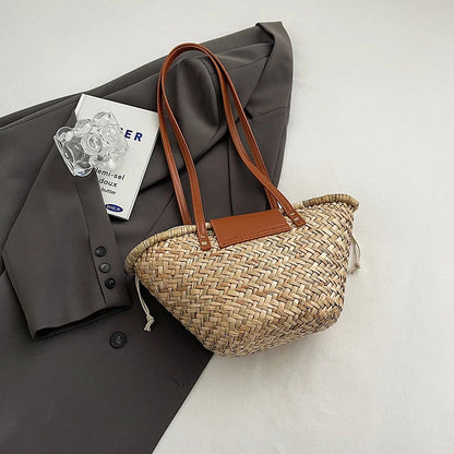 eybag Casual Wicker Woven Basket Bags Rattan Women Handbags Handmade Summer Beach Straw Tote Bag Designer Shoulder Crossbody Bag 2024