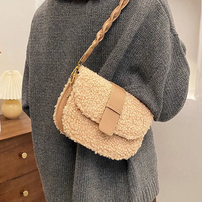 eybag Winter Women's Shoulder Bag Messenger Weave Strap Saddle Armpit Bag New High-quality Plush Fur Bag Women's Handbag Designer