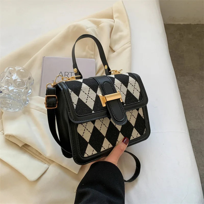 eybag New Retro Plaid Small Square Bags Fashionable Shoulder Handbags Ins Checkered Crossbody Bags Fashionable Portable