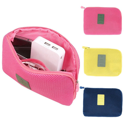 Lkblock Fashion Travel Zipper Cosmetic Bag Women Casual USB Data Cable Headset Earphone Solid Color Large Capacity Organizer Makeup Bags