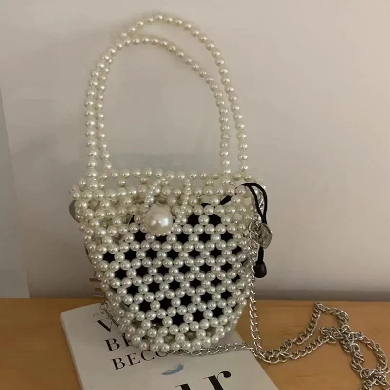 eybag 2024 Retro Pearl Bucket Women's Crossbody Bag Сумка Fashion INS Silver New in Handbag Handwoven DIY Beaded Bags Bolso De Hombro