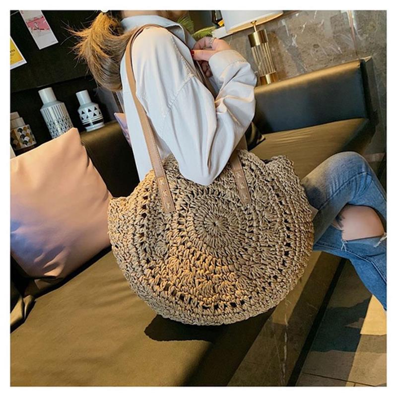 eybag Women's Vacation Style Straw Handbag Simple Solid Color Shoulder Bags Small Shoulder Bags For Ladies Bags