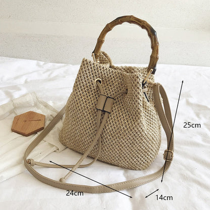 eybag Retro Top Handle Design Crossbody Bag for Women Branded Simple Summer Straw Woven Handbags Female Hollow Basket Shoulder Bags