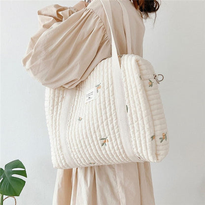 eybag Korea Style Newborn Baby Care Diaper Bag Mummy Shoulder Bag Embroidery Quilted Stroller Diaper Storage Organizer Large Handbags