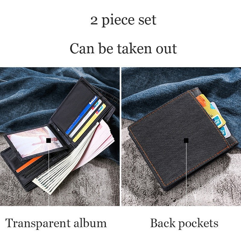 eybag New Men's Wallet Quality Short Purses Denim cloth Men Business Wallet Card Holder Man Zipper Purse Coin Bag Portefeuille Homme