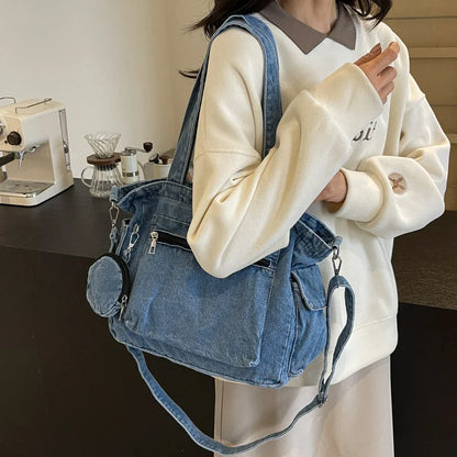 eybag Blue Classic Denim Shoulder Bags For Women Large Capacity Canvas Casual Totes Simple Fashion Pastoral Cloth Female  Handbags