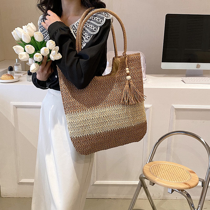 Lkblock New Fashion Straw Handbags Women Summer Beach Bag Luxury Shoulder Rattan Vintage Woven For Female bolsa femme  2023 Sac A Main