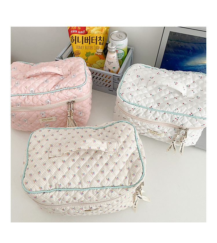 eybag Cute Quilting Cotton Makeup Bag Women Zipper Cosmetic Organizer Female Cloth Handbag Box Shape Portable Toiletry Case For Girls