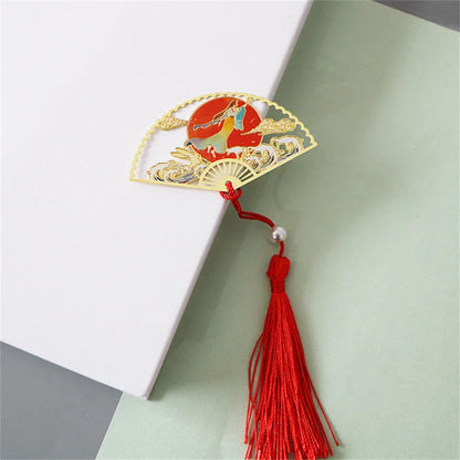 eybag Exquisite Hollow Fan Shape Bookmarks With Tassel Beautiful Chinese Style Metal Book Mark Student Stationery Reading Supplies