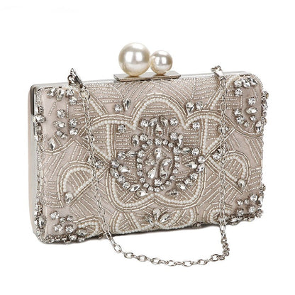 eybag Apricot Silver Crystal Clutch Bags Handmade Beaded Pearl Wedding Clutch Purse Luxury Handbags Women Shoulder Bags