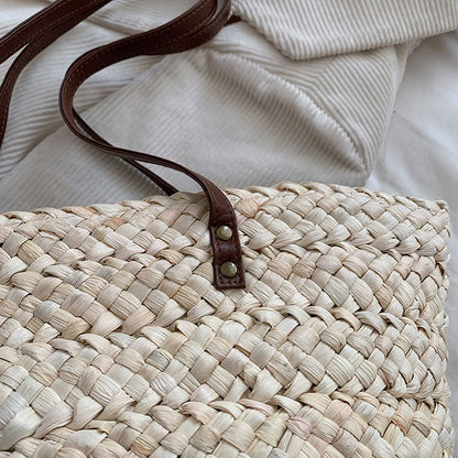 eybag 2023 Summer Straw Beach Basket Bag Fashion Women Rattan Shoulder Bag Large Capacity Woven Hand-made Handbag Female Purse Totes