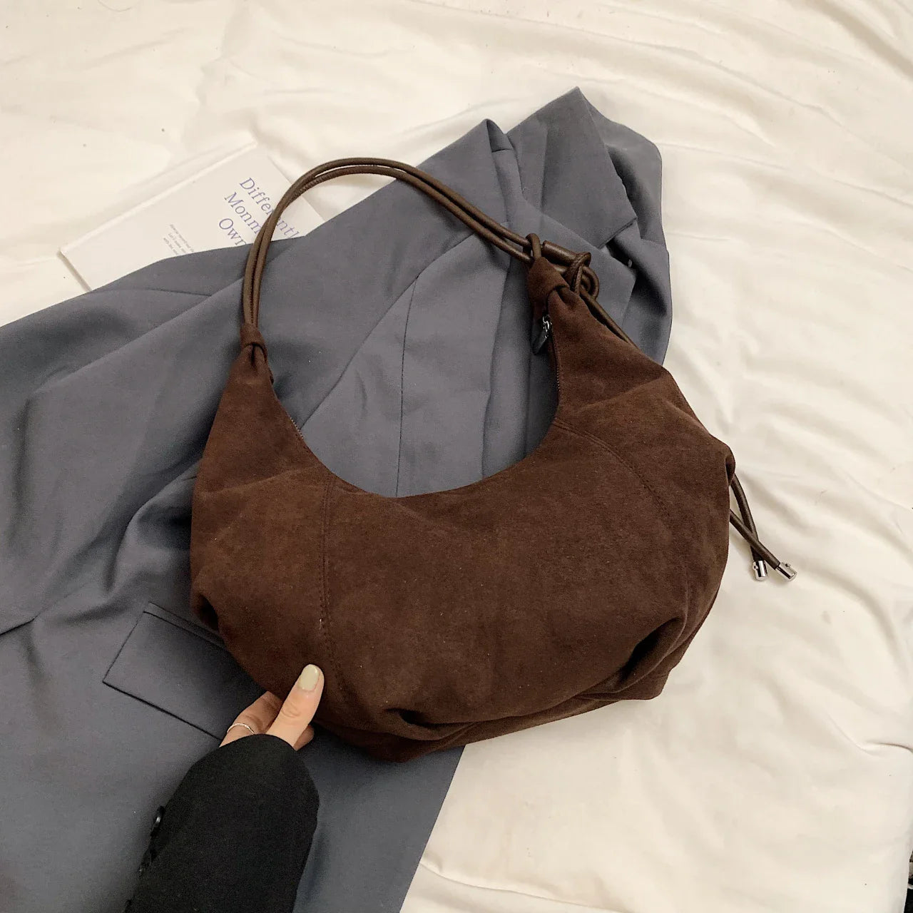 eybag Vintage Suede Tote Bag For Women Autumn Winter New Large Capacity Commute Shoulder Handbags Fashion Trend Underarm Bags Hobo Bag