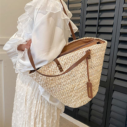 eybag 2023 Summer Straw Beach Basket Bag Fashion Women Rattan Shoulder Bag Large Capacity Woven Hand-made Handbag Female Purse Totes