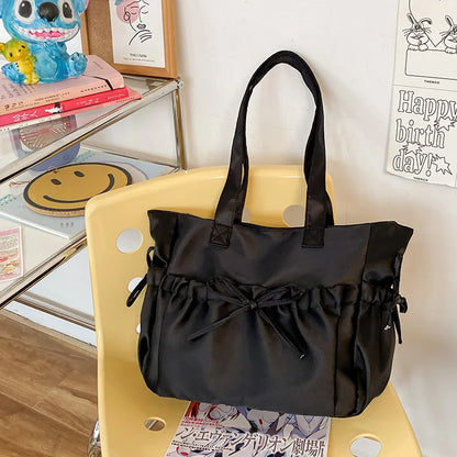 eybag Lolita Kawaii JK Bag Girls Pearl Light Wrinkle Bowknot Shoulder Bag Women 2024 Japanese High School Girls Purses and Handbags