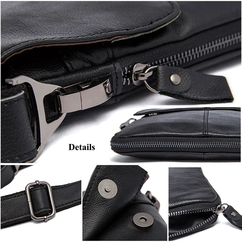 eybag Genuine Leather Male Crossbody Bags High Capacity Real Leather Messenger Bag Solid Vertical Shoulder Handbag for Men