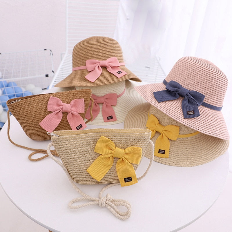 eybag Parent-Child Hat Crossbody Bag For Women Girls Same Paragraph Sun Hat Straw Sun Protection Beach Travel Holiday Parent-Child Cap