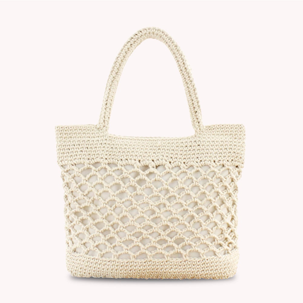 eybag Women Casual Handbags Fashion Summer Straw Woven Hollow Handmade Cotton Shopper Totes Beach Net Bags Female Casual Shoulder Bags