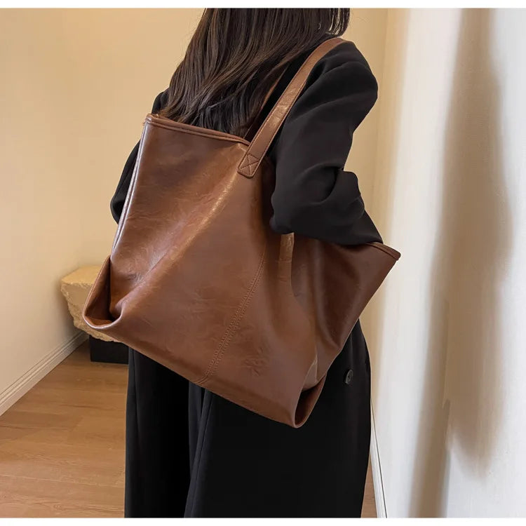 Lkblock Large Capacity PU Leather Bags Brand Design Big Tote Bag for Women Solid Color Fashion Female Handbags INS Style Underarm Bags