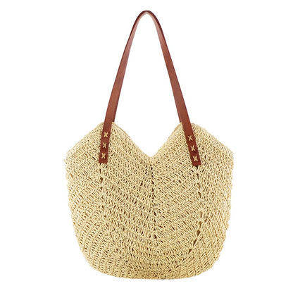 Lkblock Fashion Rattan Women Shoulder Bags Straw Woven Female Handbags Large Capacity Summer Beach Straw Bags Casual Totes Purses 2022