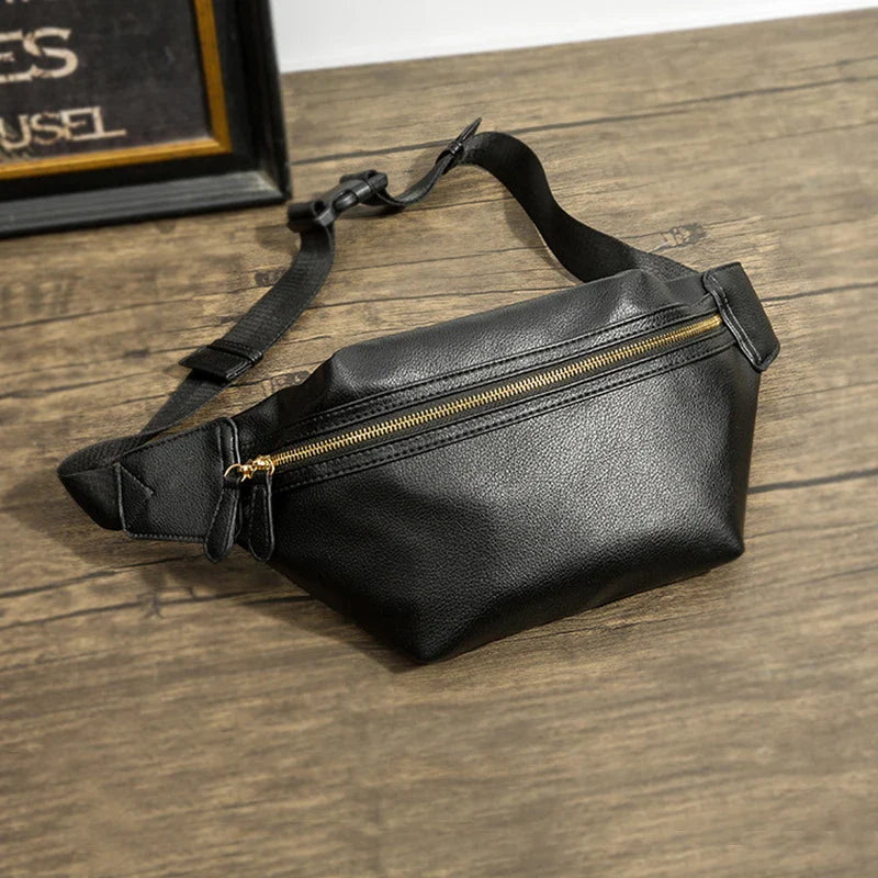 eybag Men's Chest Packs PU Leather Male Waist Pack Fashion Casual Shoulder Handbag Solid Color Large Black Crossbody Bags for Men