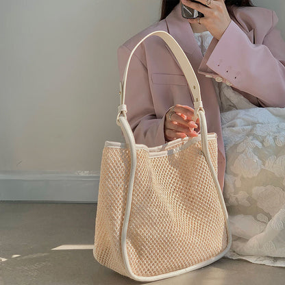 eybag 2022 Fashion Hand-held Straw Woven Bag Luxury Designer Handbag Women Tote Bag Large-capacity Shoulder Bags Lady Hollow Beach Bag