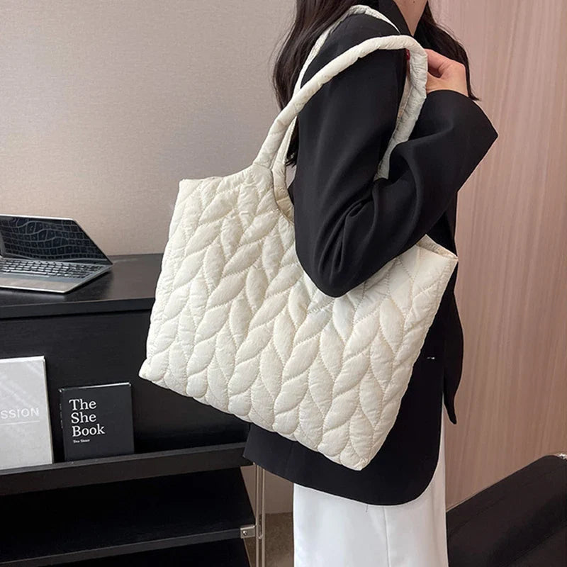 Lkblock Fashion Big Capacity Women Shoulder Bags INS Design Casual Style Thread Pattern Solid Color Female Handbags Underarm Bags Tote