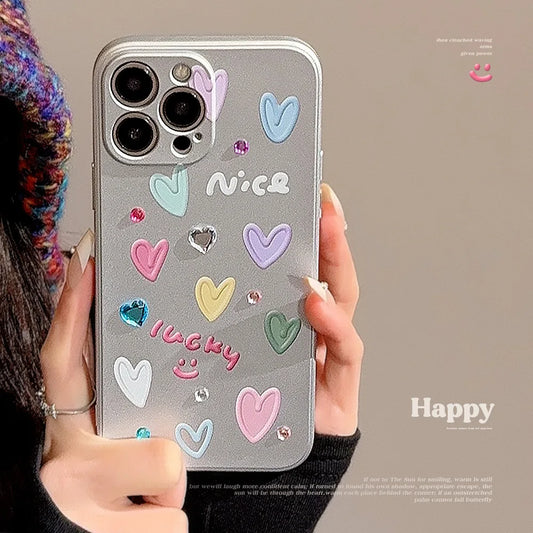 eybag Electroplated Heart Stickers Phone Case for IPhone 15 14 11 Pro Max Plus 13 12 Mini X XS Max XR 7 8 Plus SE Shockproof Cover