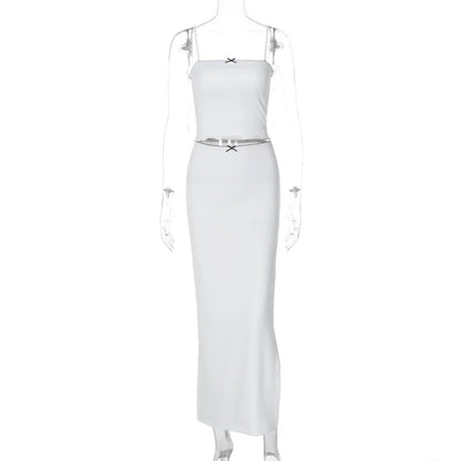 eybag White Dress Two Piece Sets Women Sexy Spaghetti Straps Tank Tops and Slit Maxi Skirts Sets Female Casual Y2K Sets Party 2024