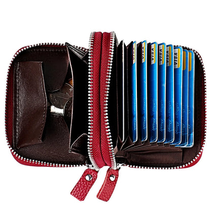 eybag New Double Zipper Short Women's Wallets Japanese Style Multi Slots Cow Leather Card Holder with RFID Blocking Female Coin Purse