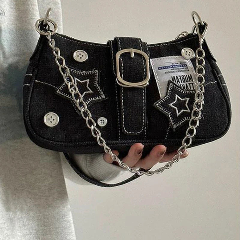 eybag Lightweight Portable Classic Casual Decorative Underarm Bag with Gild Chain Shoulder Bag, Trendy Handbag for Teen Girls, Women