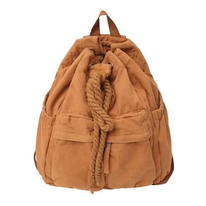 eybag Canvas Vintage Girl Leisure Drawstring Book Bag Female Brown Laptop College Backpack Women Travel School Bag Fashion Cool