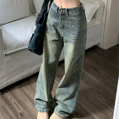 eybag Y2k Wide Leg Women Pants Vintage Blue Jeans Casual 2024 New Washed Pant Streetwear Denim Trousers Femme Baggy Clothes Chic Basic