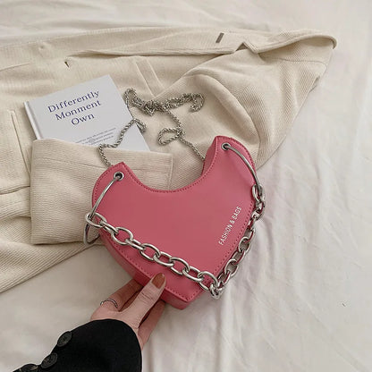 eybag Designer Thick Chain Handbags Women Luxury Ladies Heart Shaped Shoulder Bag Cute Female Clutch Purse Fashion Love Underarm Bag