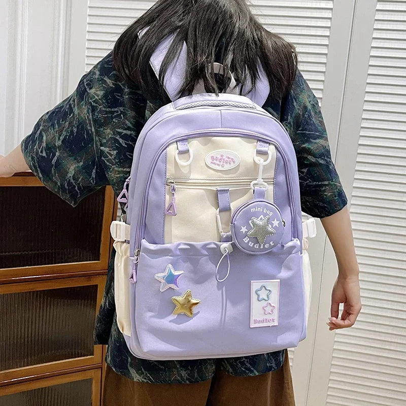 eybag Nylon Star Large Capacity Backpacks High Quality Unique Design Cute Color Matching Schoolbags for Women 2024 Casual Coin Purse