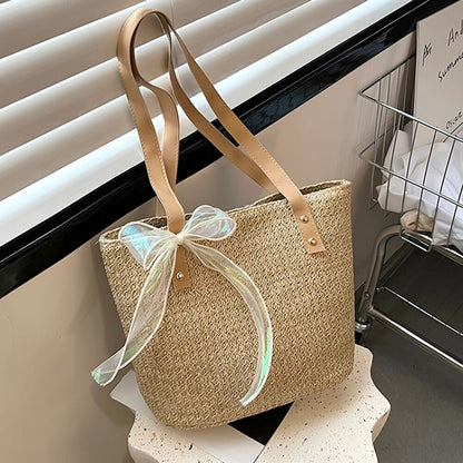 eybag Casual Handmade Straw Handbags Fashion Woven Women Shoulder Bags Summer Holiday Beach Large Capacity Totes Ladies Top-handle Bag