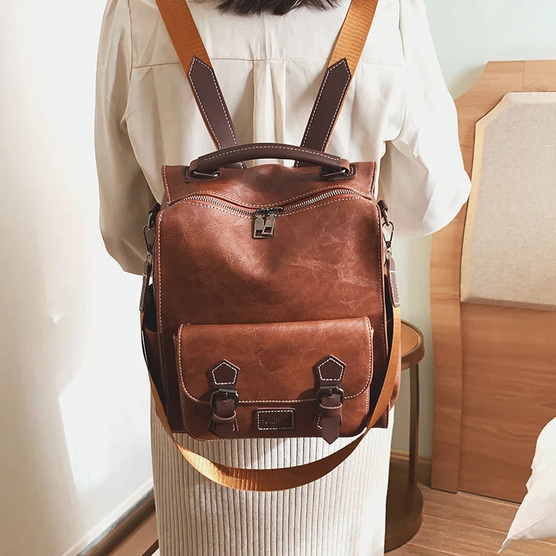 eybag Women Vintage Leather Backpacks Vintage Female Shoulder Bags Sac a Dos Casual Travel Ladies Bagpack Mochilas School Bags