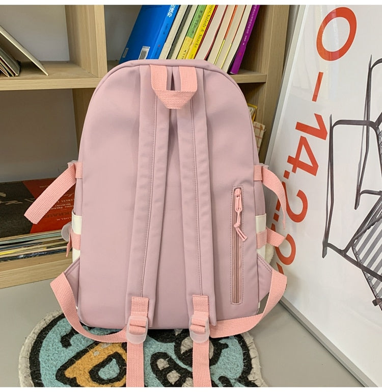 eybag New Multi-pocket Pink Kawaii Girls School Backpack For Teenager Female Book Schoolbag Women Transparent PVC  Nylon Mochila