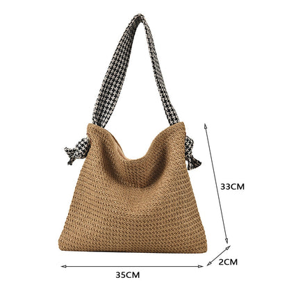 eybag Casual Large Capacity Woven Straw Handbags Summer Handmade Rattan Women Shoulder Bags Beach Vacation Female Shopping Bags Totes